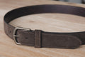 Handmade dark brown suede belt with antique finish solid brass buckle. Hand stitched, lined and customizable