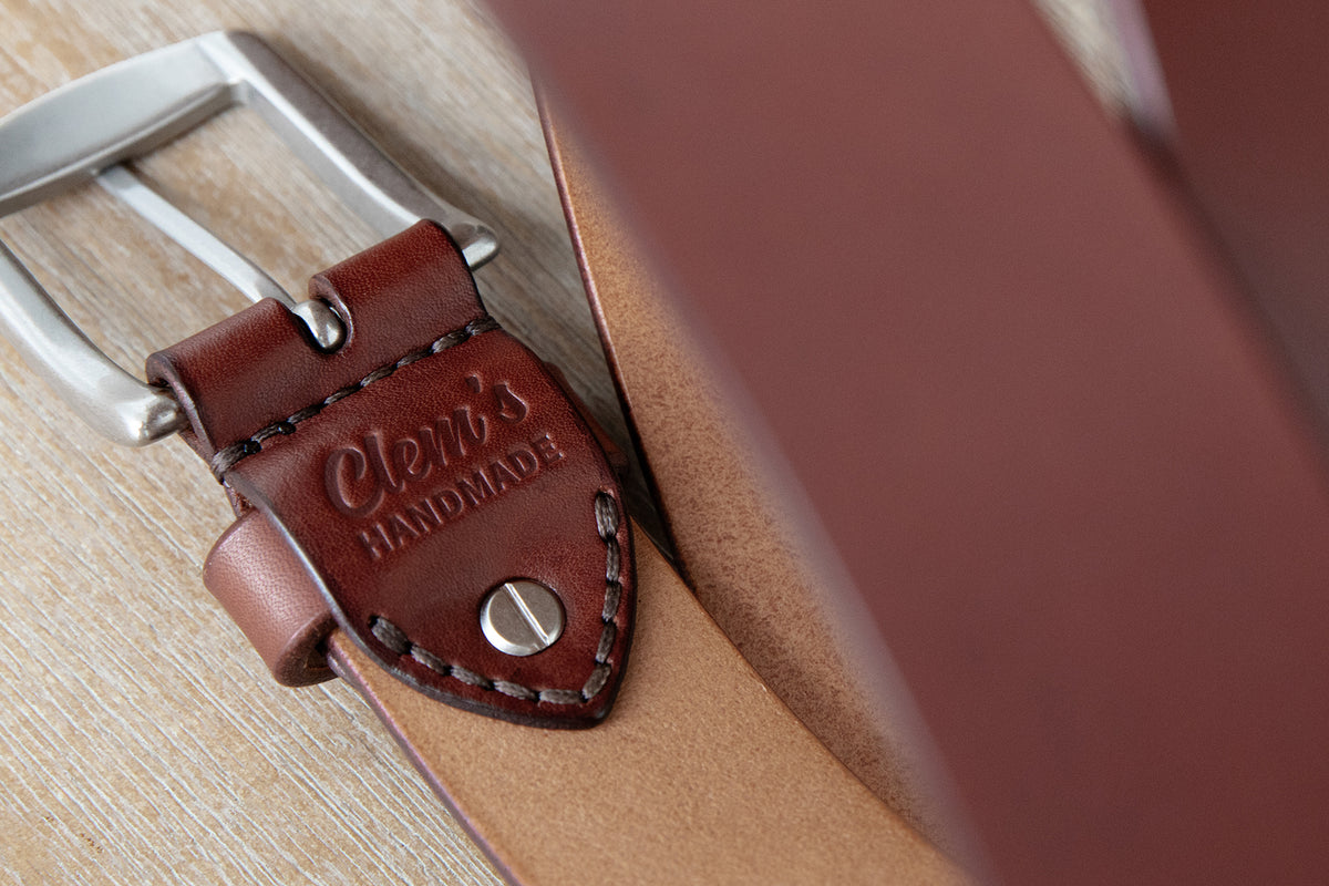 Handmade Spanish Brown Italian leather belt with brushed nickle finish solid brass buckle
