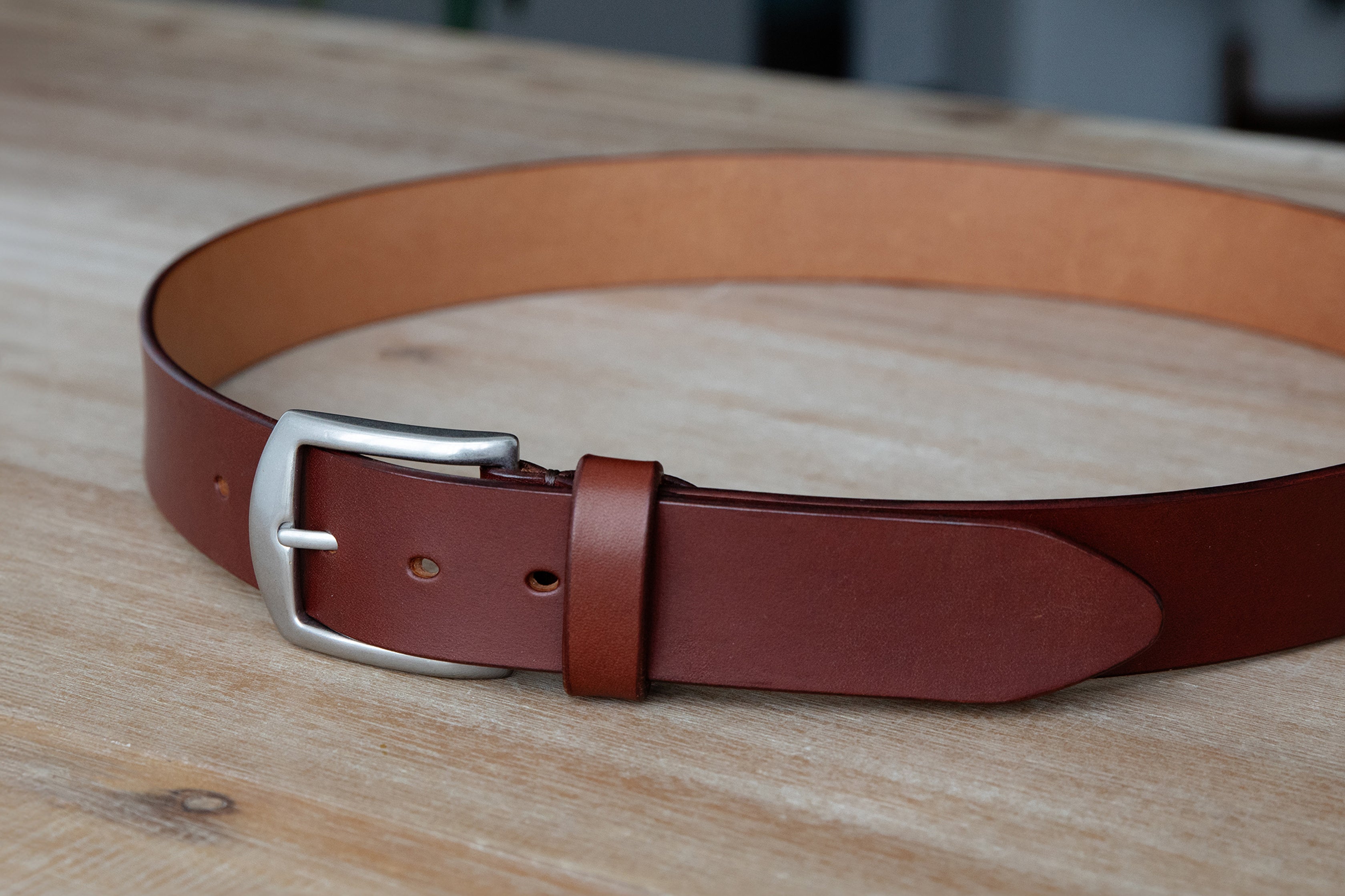Handmade Spanish Brown Italian leather belt with brushed nickle finish solid brass buckle